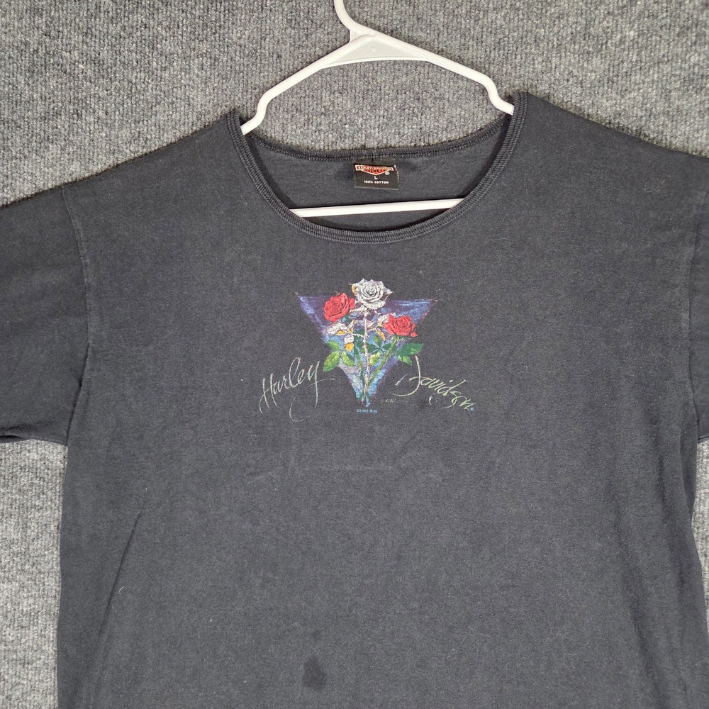 Vintage 1996 Harley Davidson Rose Graphic T Shirt Mens Large Black Biker 90s Tee - Picture 3 of 12
